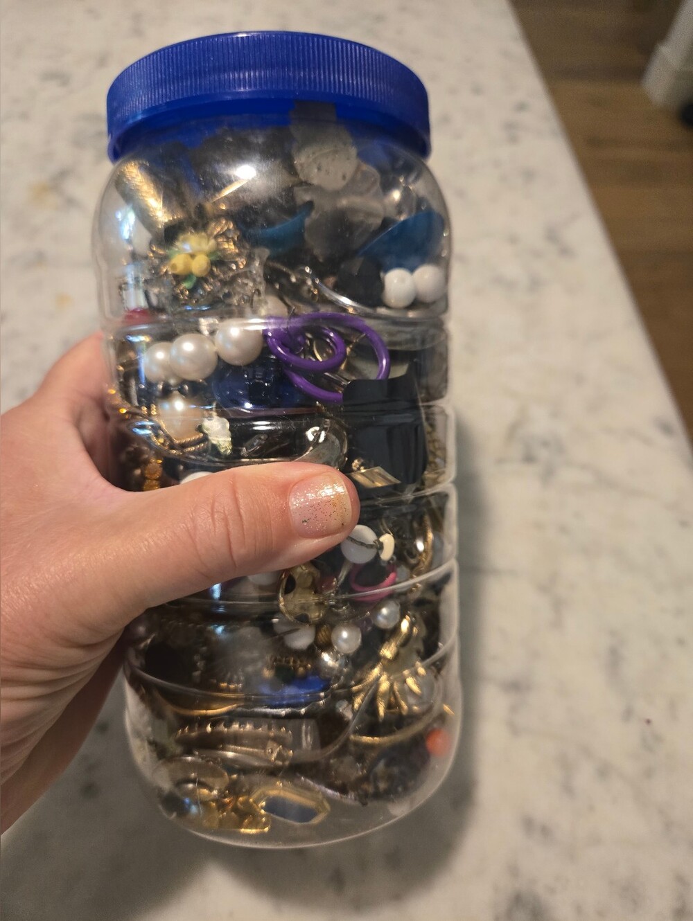 Assorted Costume Broken Jewelry Mix in Clear Jar - Multicolor